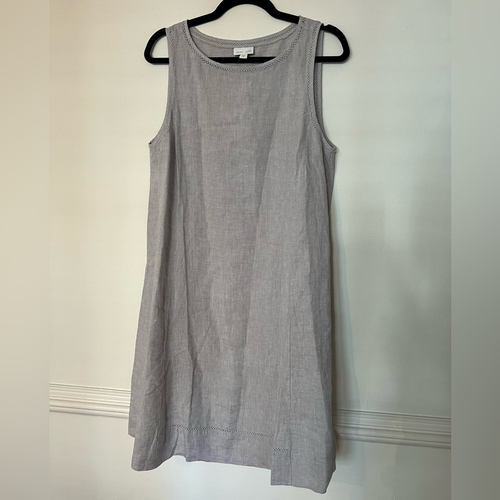 J Jill Love Linen Dress Sz Medium M Sleeveless Front Pockets 100% Linen Gray